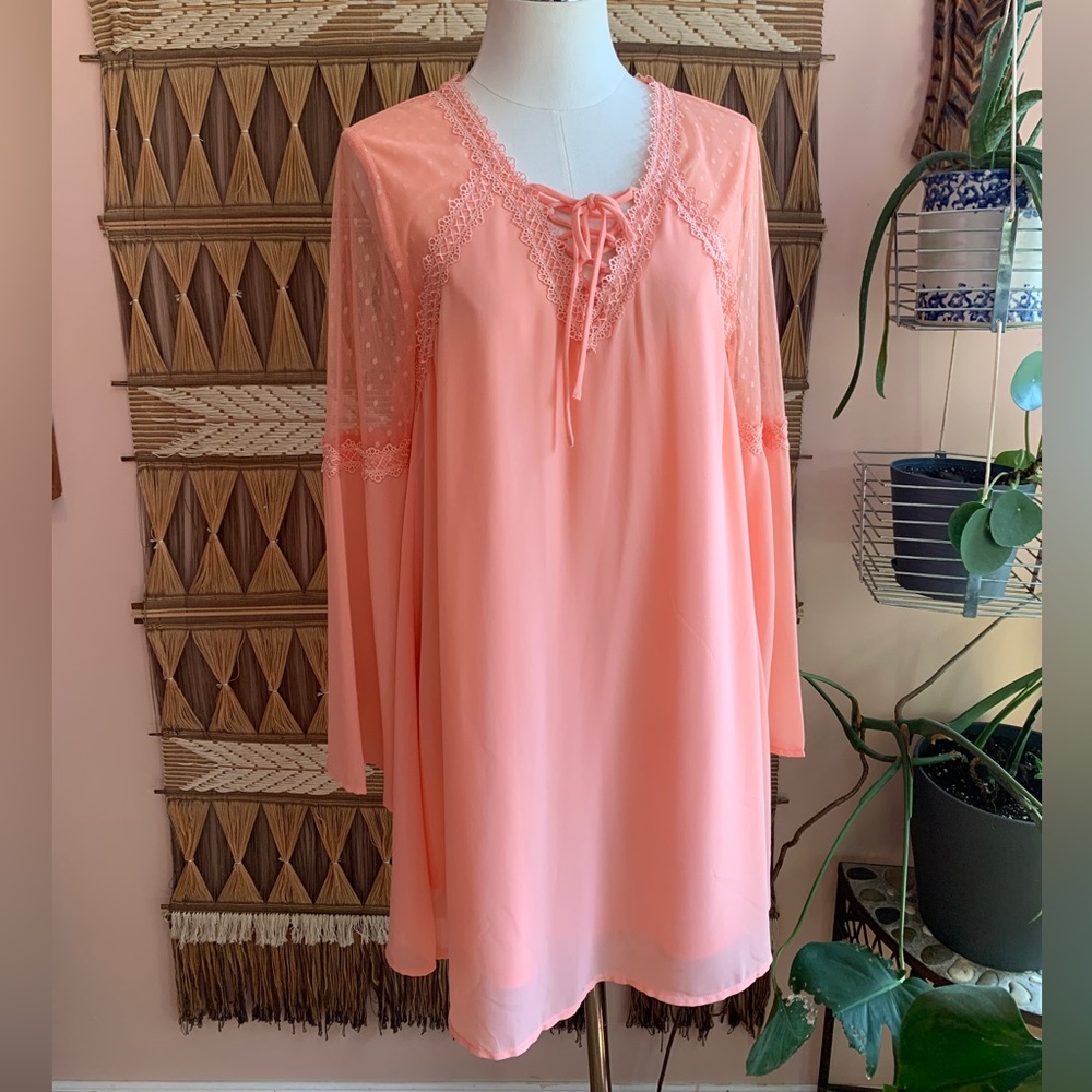 Peach Beachy Boho Babydoll Shift Dress, BNWT